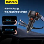 ⁦Baseus Car Charger USB-A Port + Type-C & Lightning Retractable Cable 60W Enjoyment Pro Series - Black⁩ - الصورة ⁦2⁩