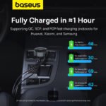 ⁦Baseus Car Charger USB-A Port + Type-C & Lightning Retractable Cable 60W Enjoyment Pro Series - Black⁩ - الصورة ⁦4⁩