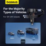 ⁦Baseus Car Charger USB-A Port + Type-C & Lightning Retractable Cable 60W Enjoyment Pro Series - Black⁩ - الصورة ⁦3⁩